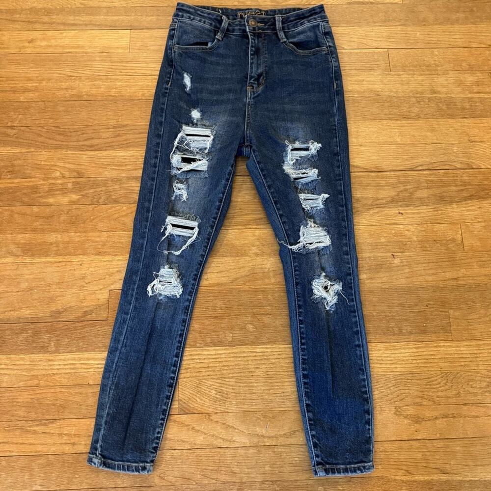 Rue21 dark wash distressed high-rise ankle jeggings size 8
b62